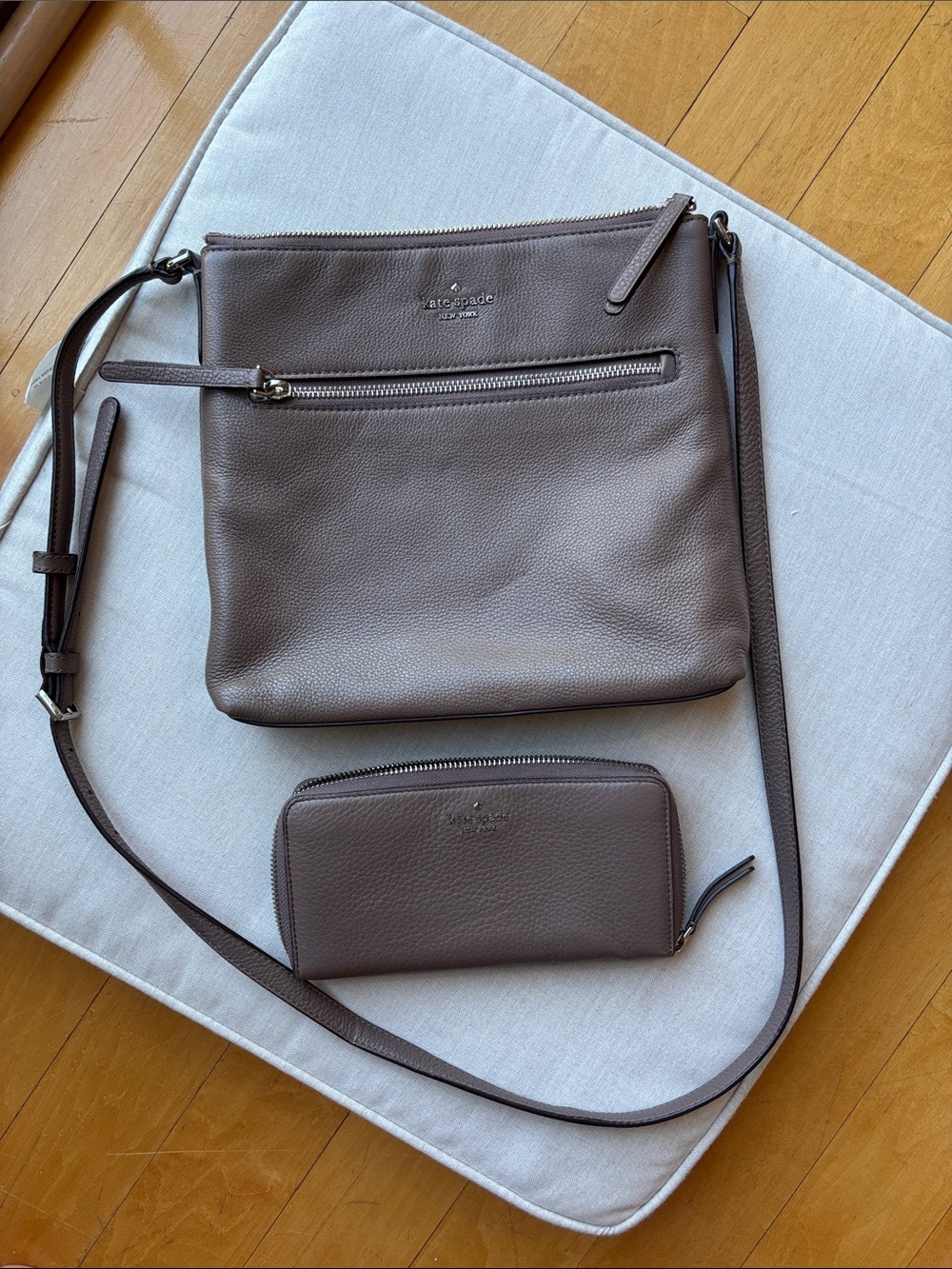 kate spade Pebbled Leather Crossbody and Wallet - Taupe Gray